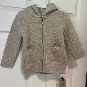Knit sweater with zipper and hood